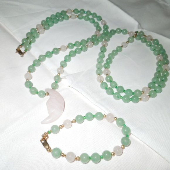 Vintage Aventurine & Rose Quartz Bead Jewelry Set - Picture 7 of 8